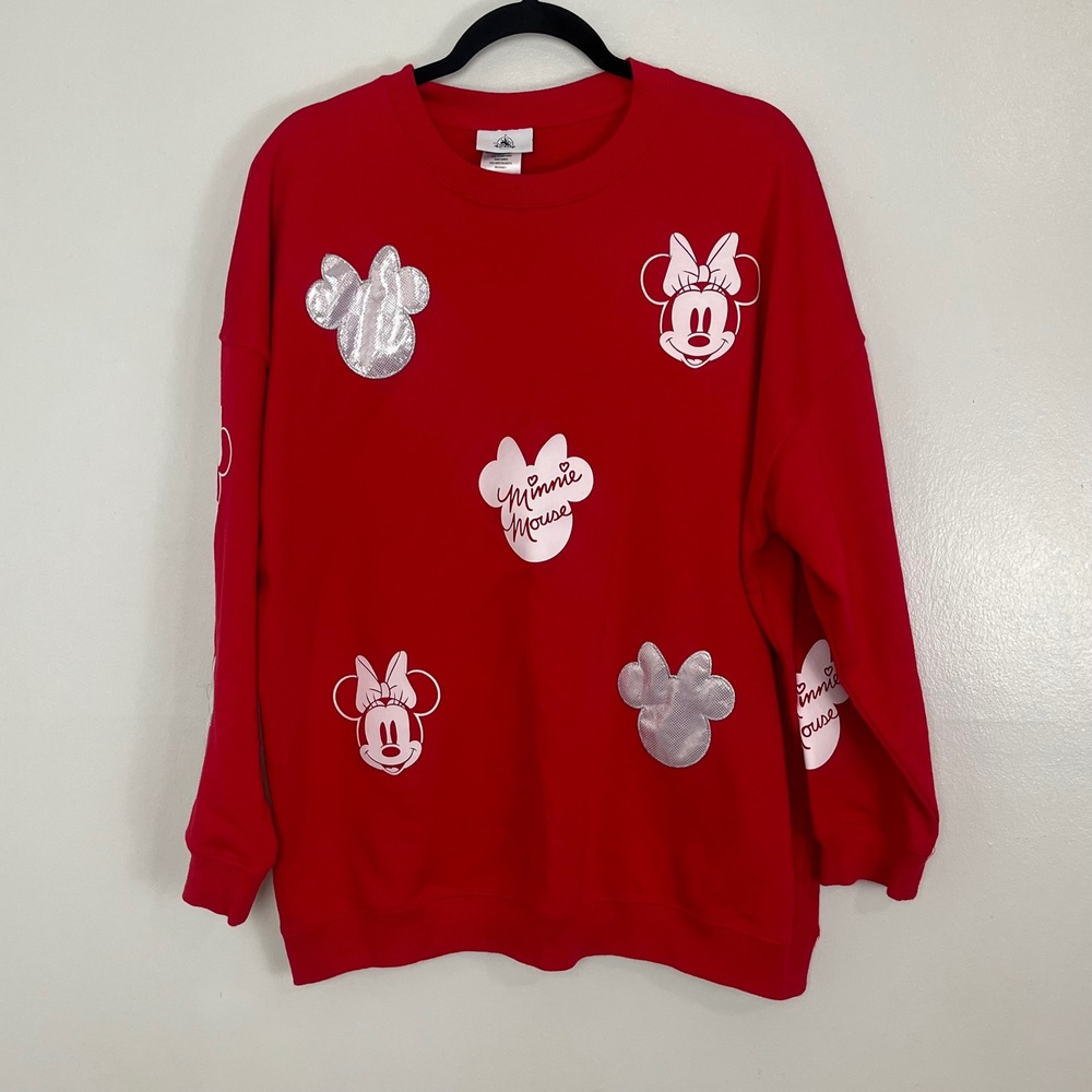 Disney Minnie Mouse Sequin Graphic Sweatshirt Womens XL Red Long Sleeve Pullover